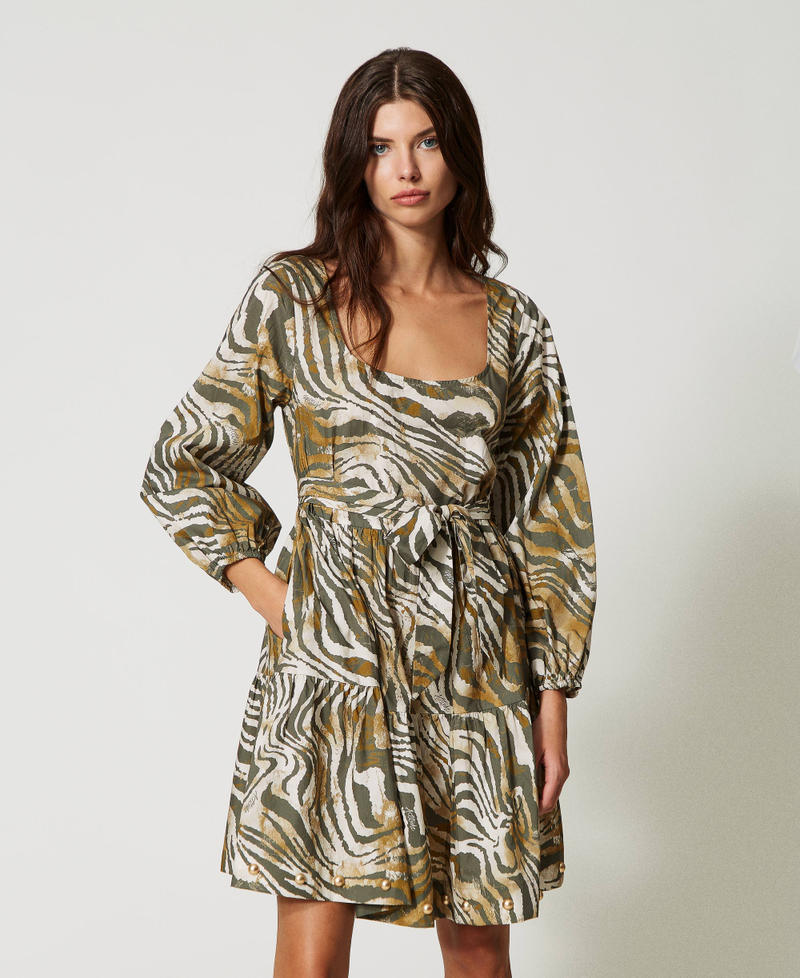 Kurzes Kleid aus Popeline mit Animaldessin Print Shaded Zebra Frau 231AP2351-02