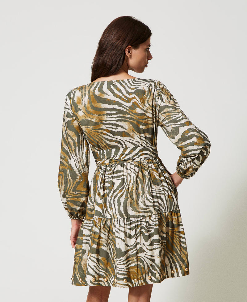 Kurzes Kleid aus Popeline mit Animaldessin Print Shaded Zebra Frau 231AP2351-04