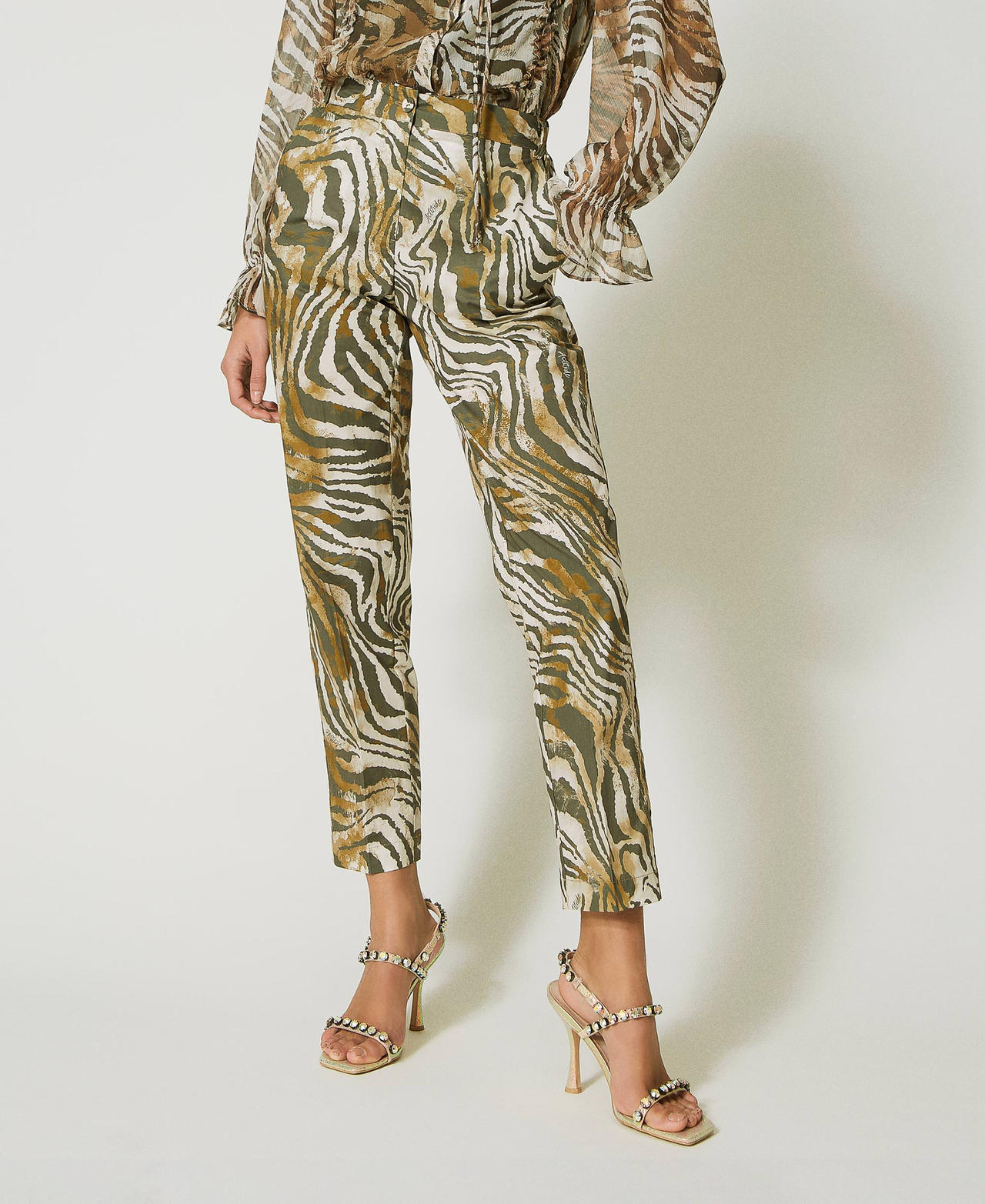 Animal print poplin trousers