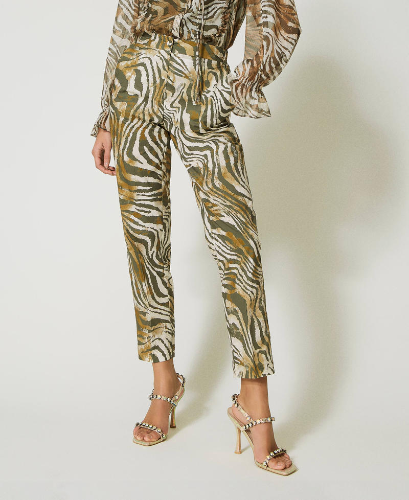 Animal print poplin trousers