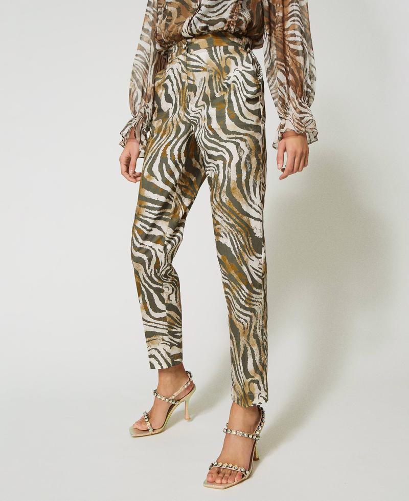 Animal print poplin trousers