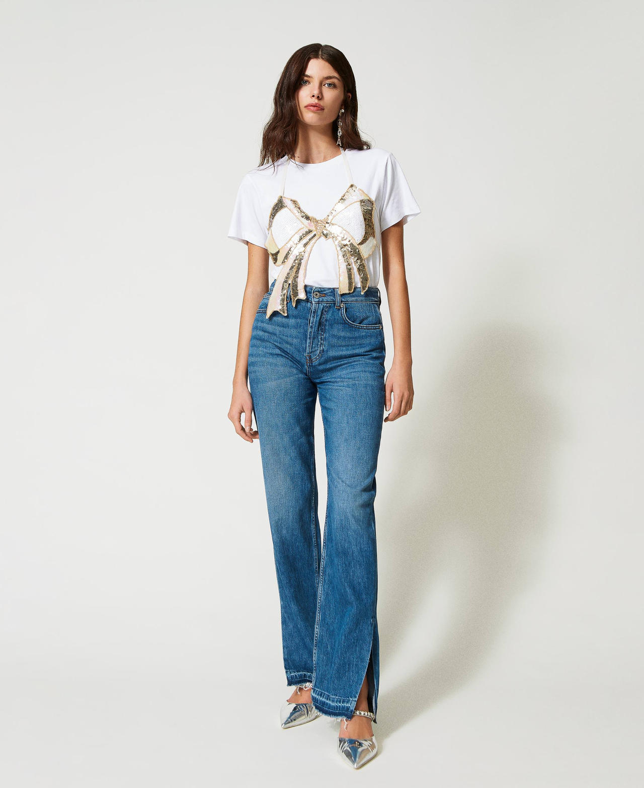 Jean regular avec bas effiloche Femme Bleu TWINSET Milano