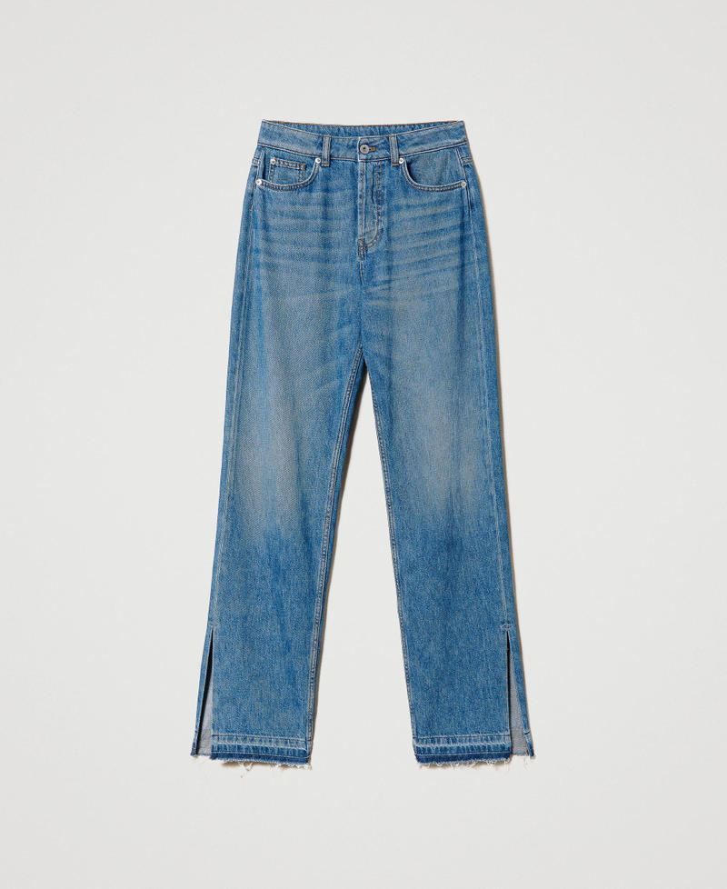 Jeans im Regular-Fit mit ausgefranstem Beinabschluss Mittleres "Denimblau" Frau 231AP2405-0S