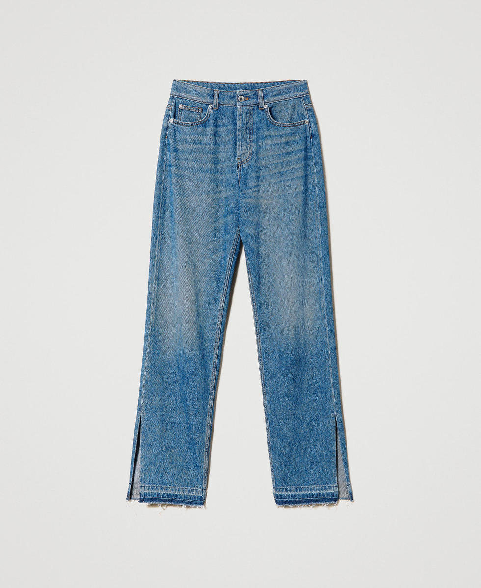 Regular jeans with frayed hem Woman, Blue | TWINSET Milano Regular jeans with frayed hem Woman, Blue | TWINSET Milano