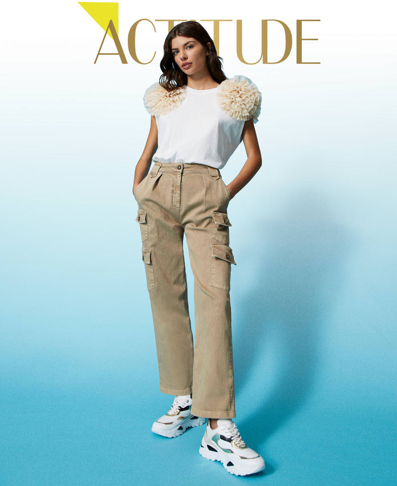 Cotton bull cargo trousers "Kelp&rdquo; Brown Woman 231AP2440_10337_01