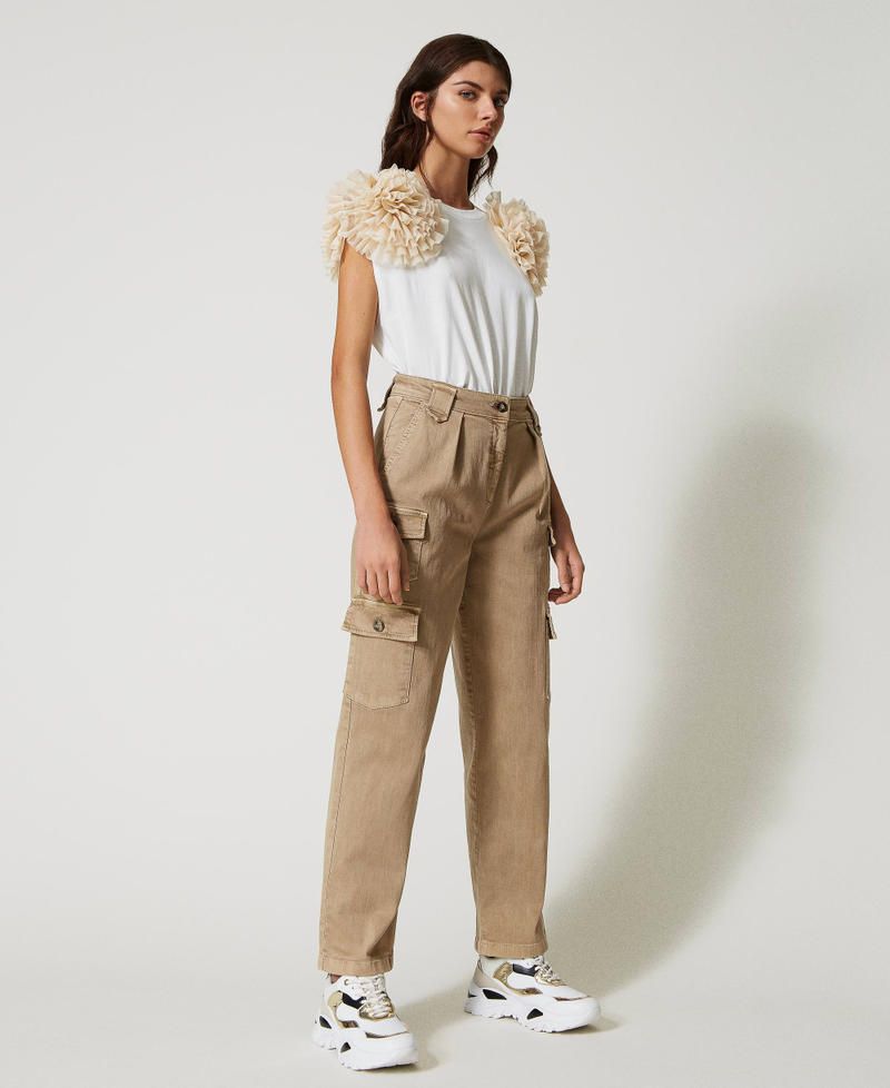 Cotton bull cargo trousers "Kelp” Brown Woman 231AP2440-03