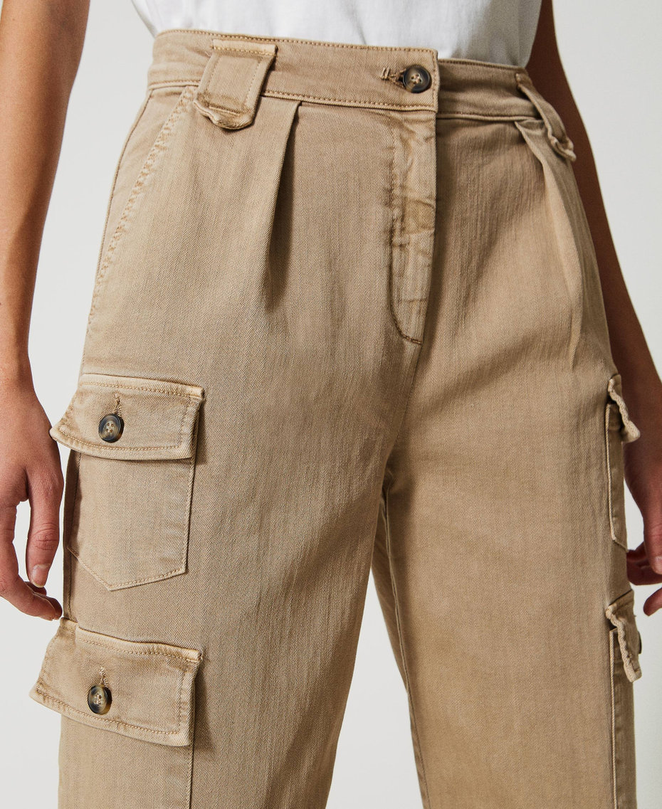 Cotton bull cargo trousers "Kelp” Brown Woman 231AP2440-05