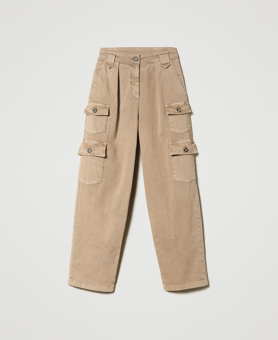 Cotton bull cargo trousers "Kelp” Brown Woman 231AP2440-0S