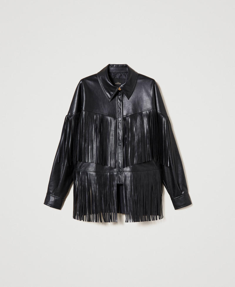 Leather-like jacket with fringes Black Woman 231AP2460_00006_0S