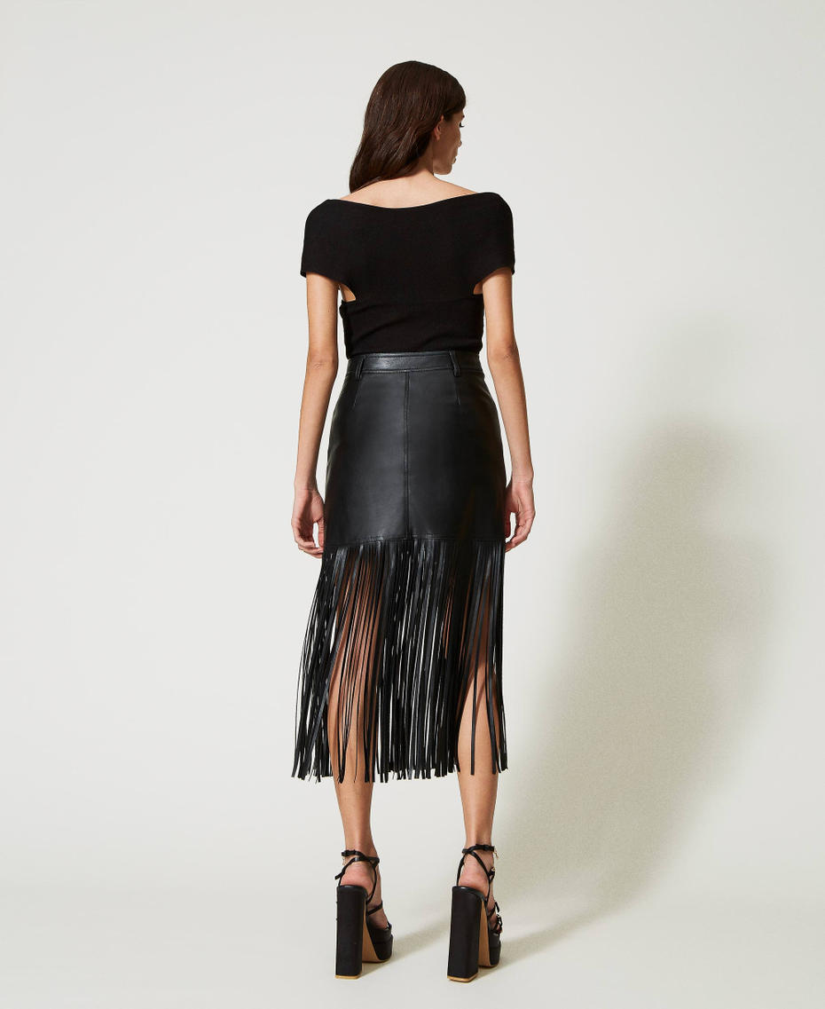 Mini-jupe effet cuir avec franges Noir Femme 231AP2461-04