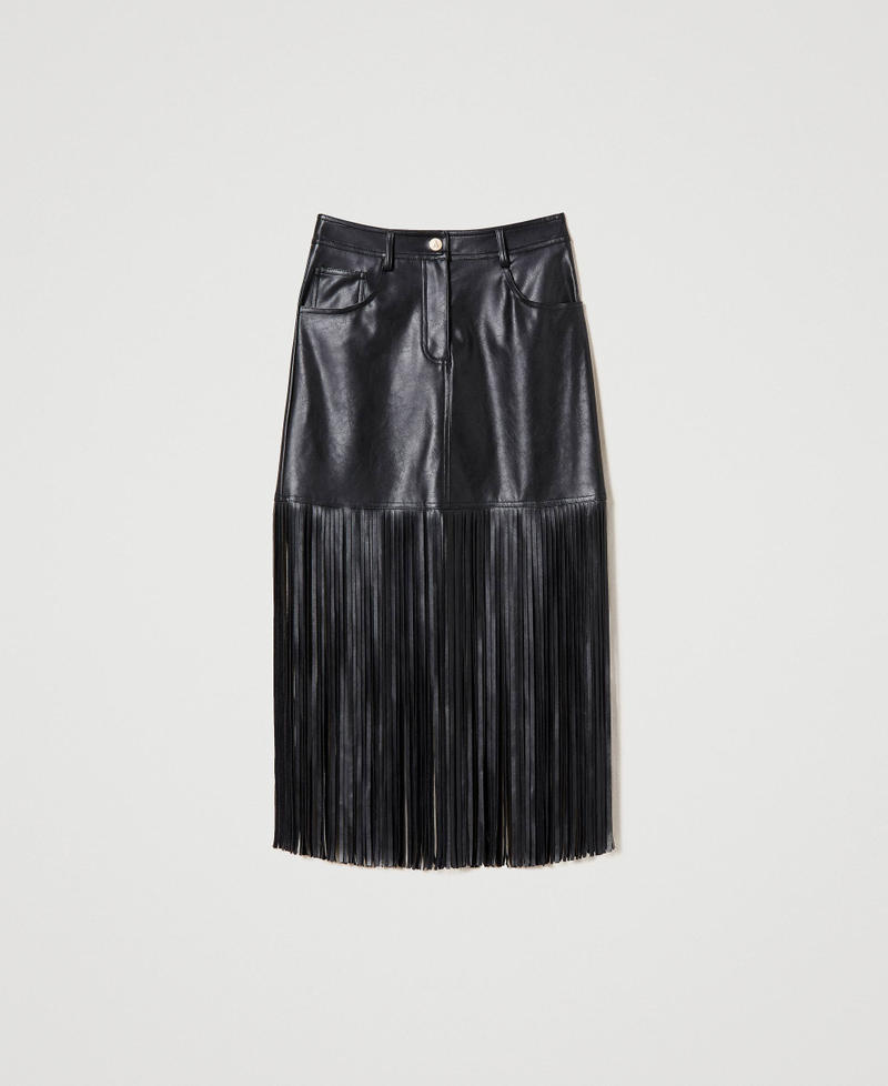 Mini-jupe effet cuir avec franges Noir Femme 231AP2461-0S