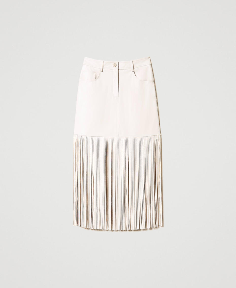 Leather-like miniskirt with fringes “Pumice” White Woman 231AP2461-0S