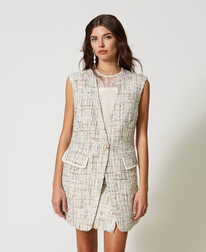 Gilet long en tissu boucle avec sequins Femme Beige TWINSET Milano