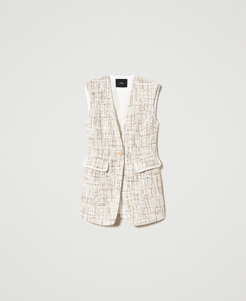 Lange Bouclé-Weste mit Pailletten