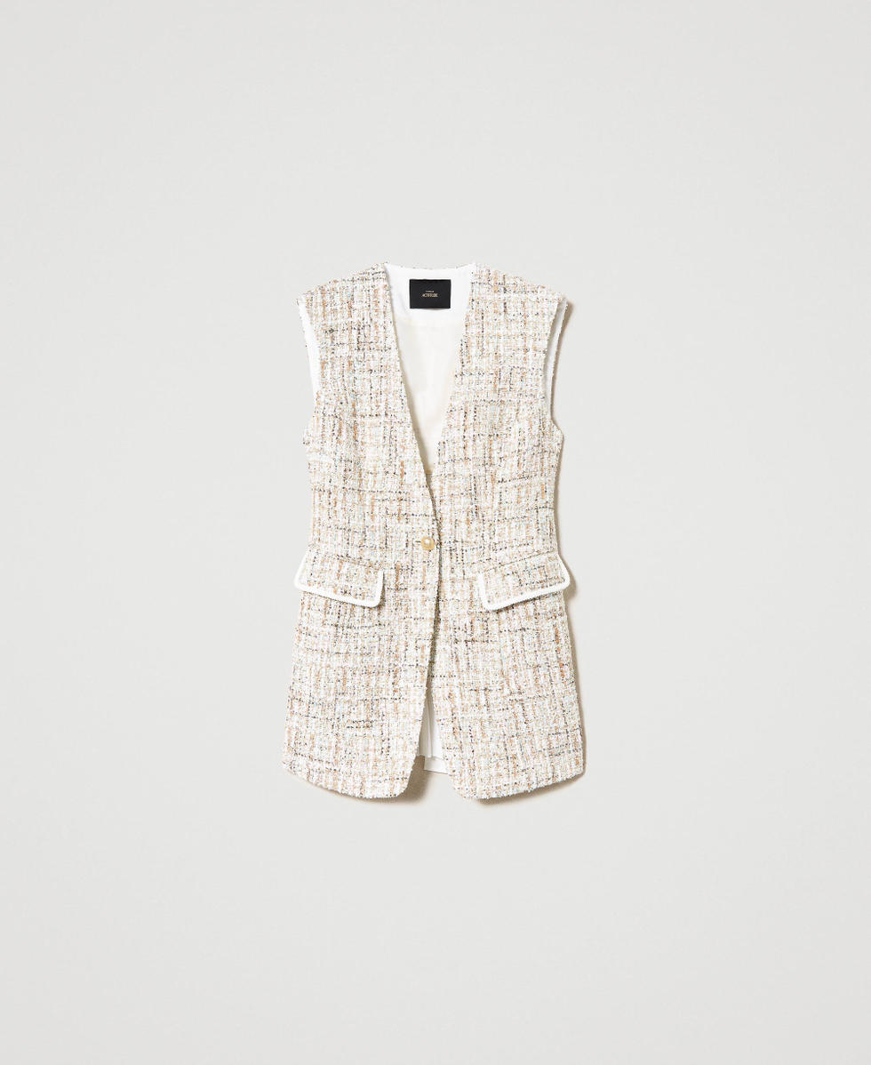 Long boucl&eacute; gilet with sequins