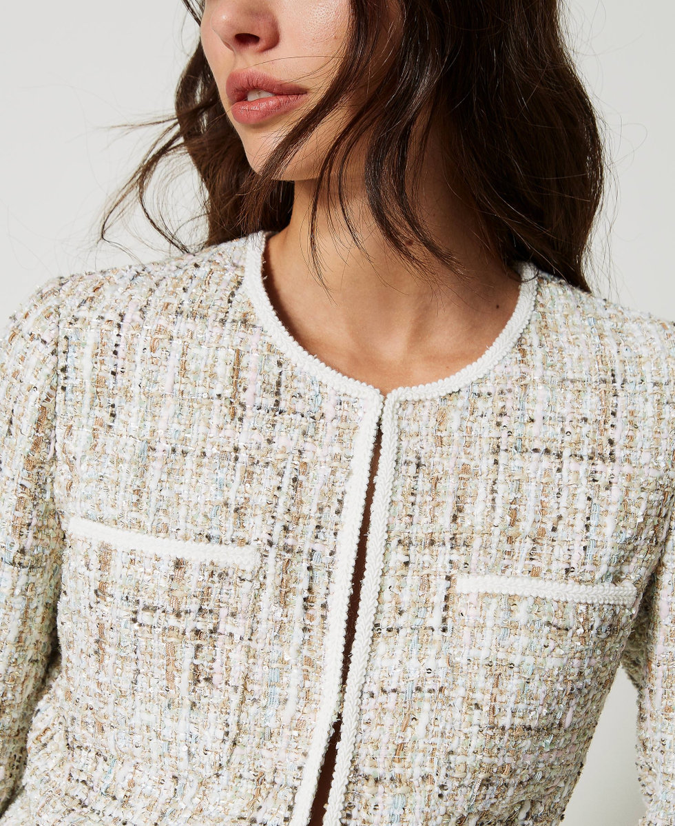 Bouclé jacket with sequins Woman, Beige