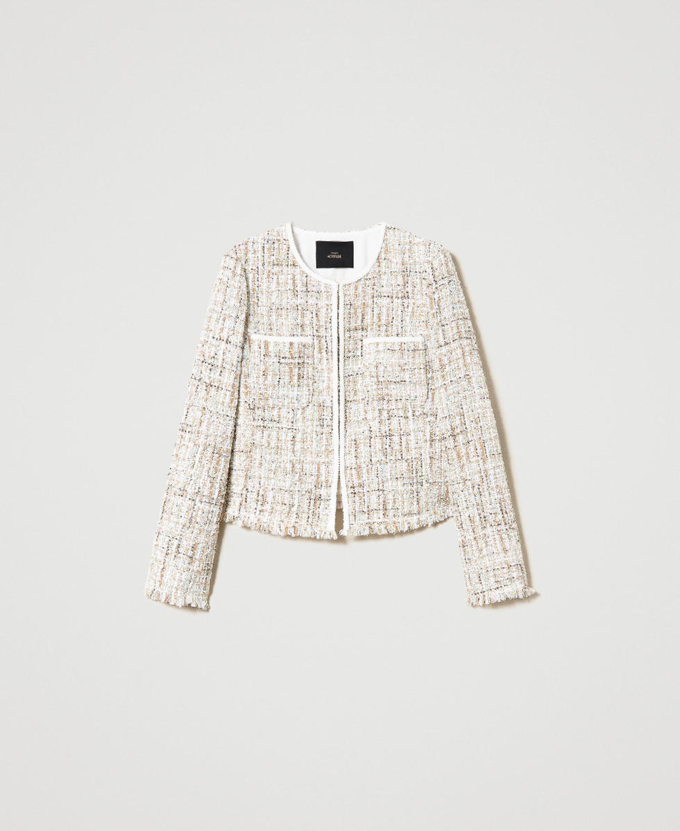 Bouclé jacket with sequins Woman, Beige | TWINSET Milano