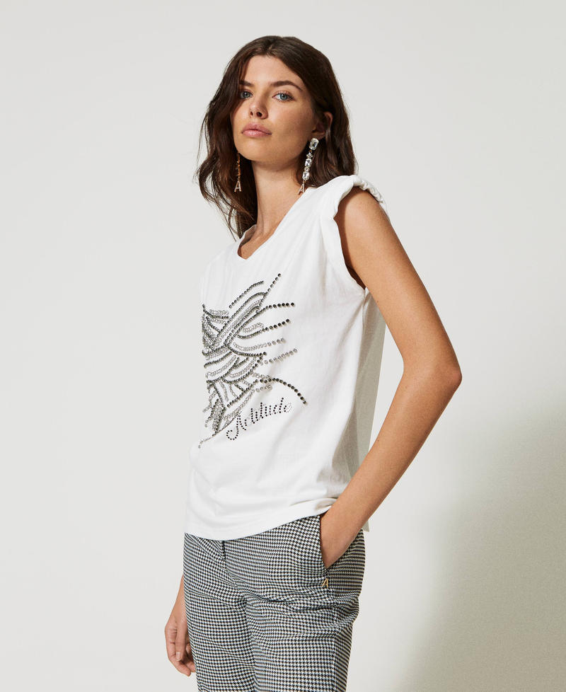 T-shirt avec strass et logo Blanc "Papers" Femme 231AP2486-02