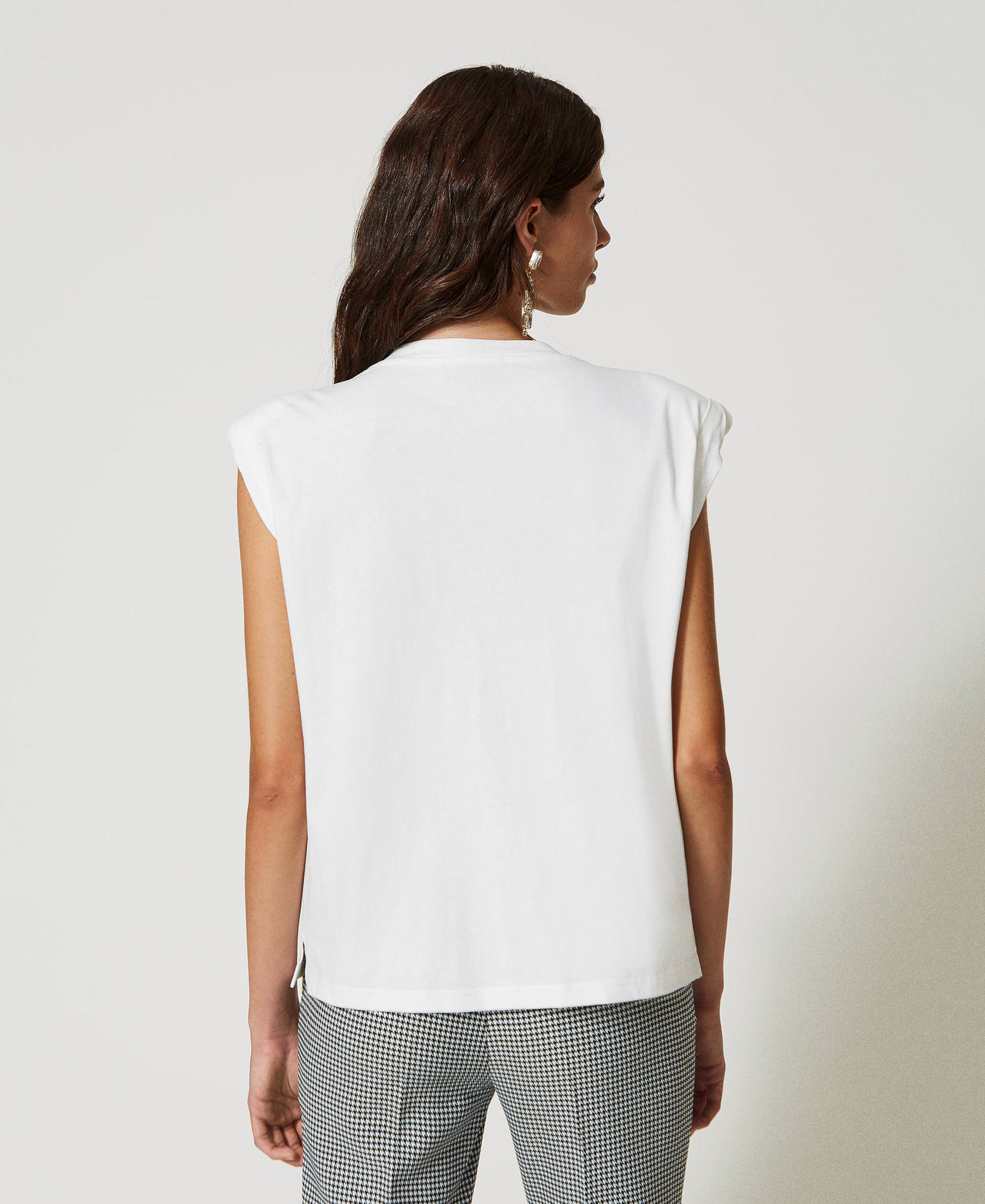 T-shirt avec strass et logo Blanc "Papers" Femme 231AP2486-03