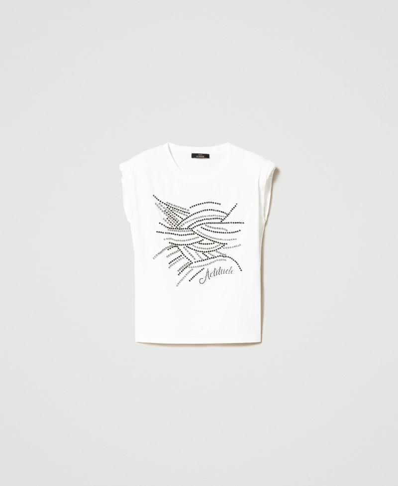T-shirt avec strass et logo Blanc "Papers" Femme 231AP2486-0S