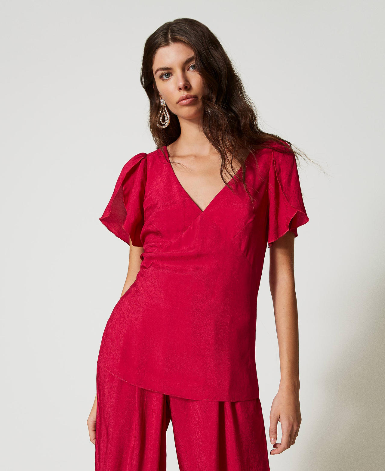 Jacquard blouse with geometric design "Cerise" Fuchsia Woman 231AP2523_00717_02