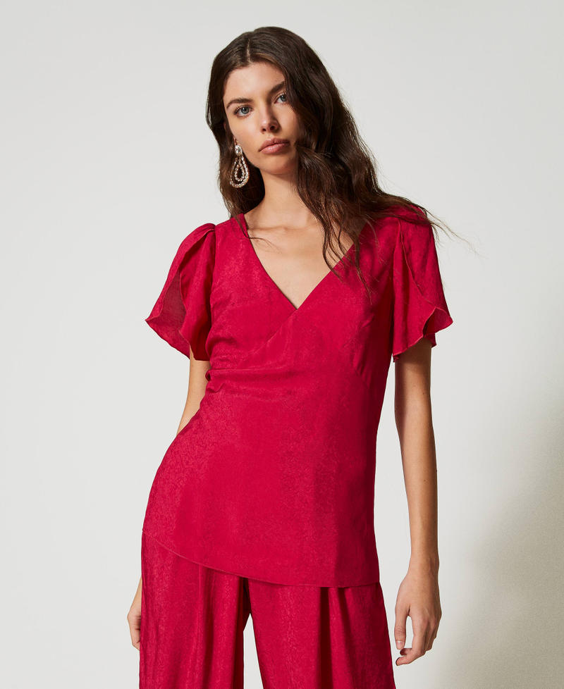 Jacquard blouse with geometric design "Cerise" Fuchsia Woman 231AP2523_00717_02