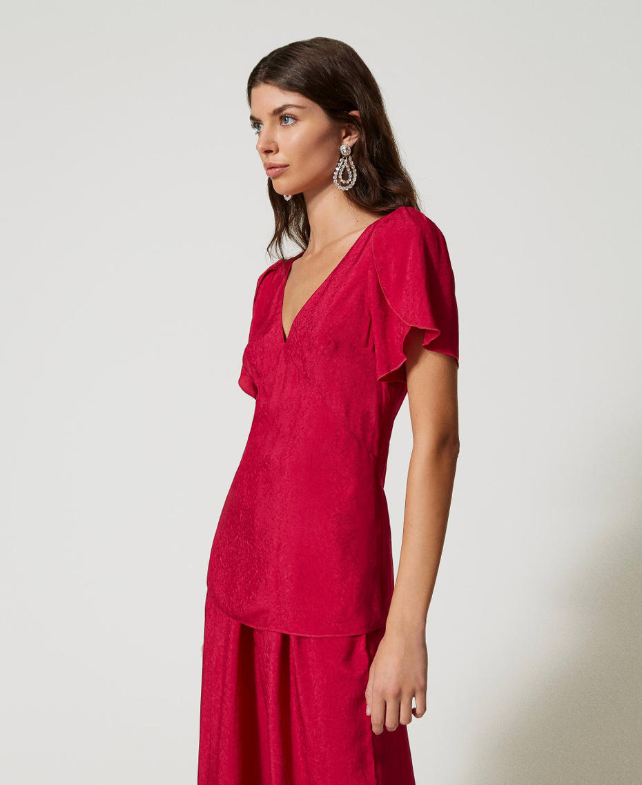 Jacquard blouse with geometric design "Cerise" Fuchsia Woman 231AP2523_00717_03