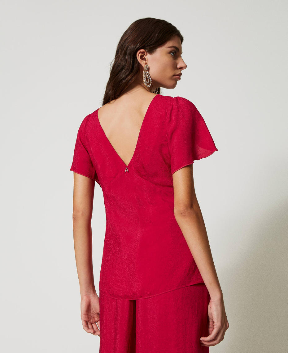 Jacquard blouse with geometric design "Cerise" Fuchsia Woman 231AP2523_00717_04