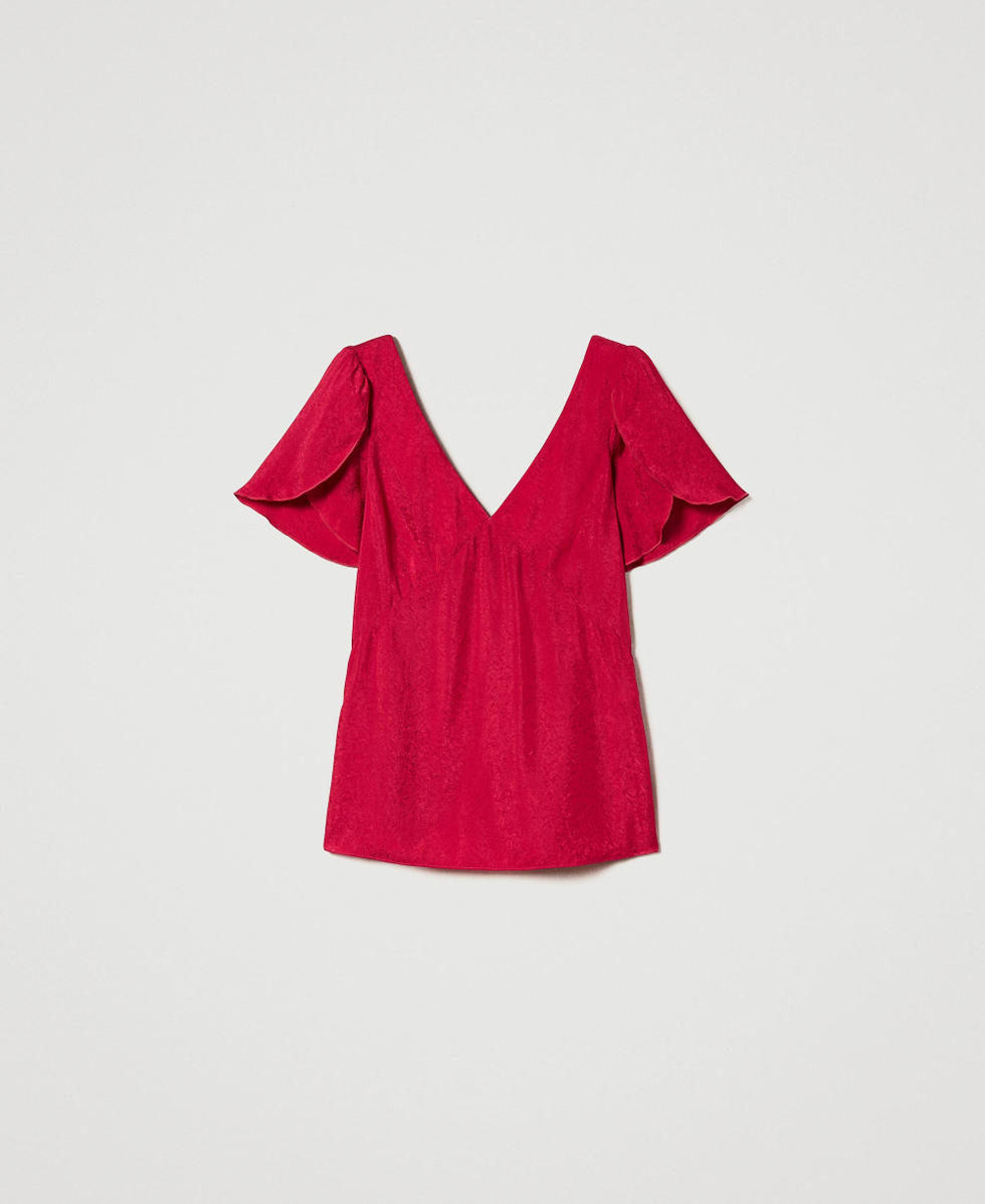 Jacquard blouse with geometric design Woman, Fuchsia