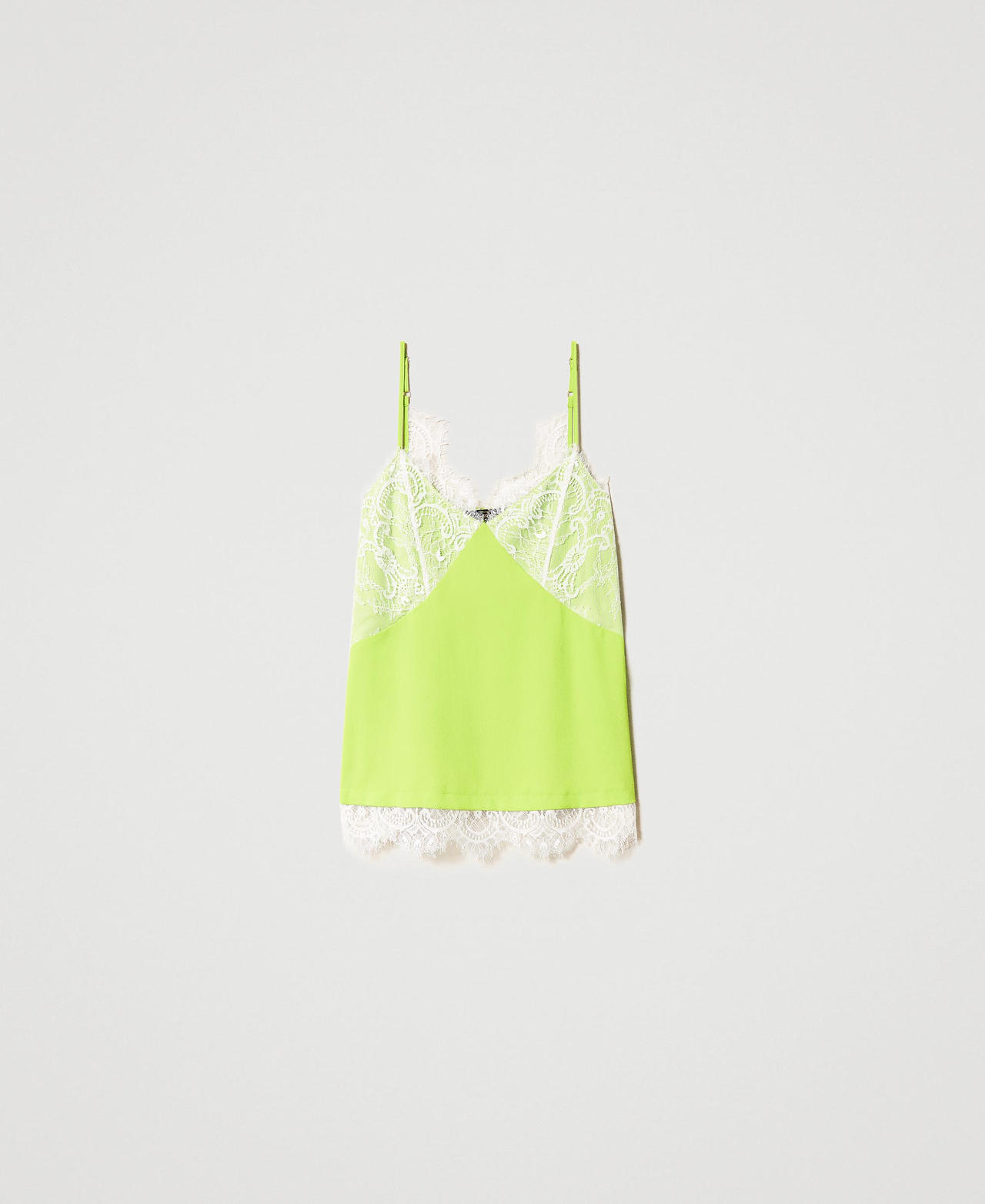 Crêpe de Chine top made with recycled polyester Two-tone "Lime Green" / Chantilly Woman 231AP2525_10464_0S