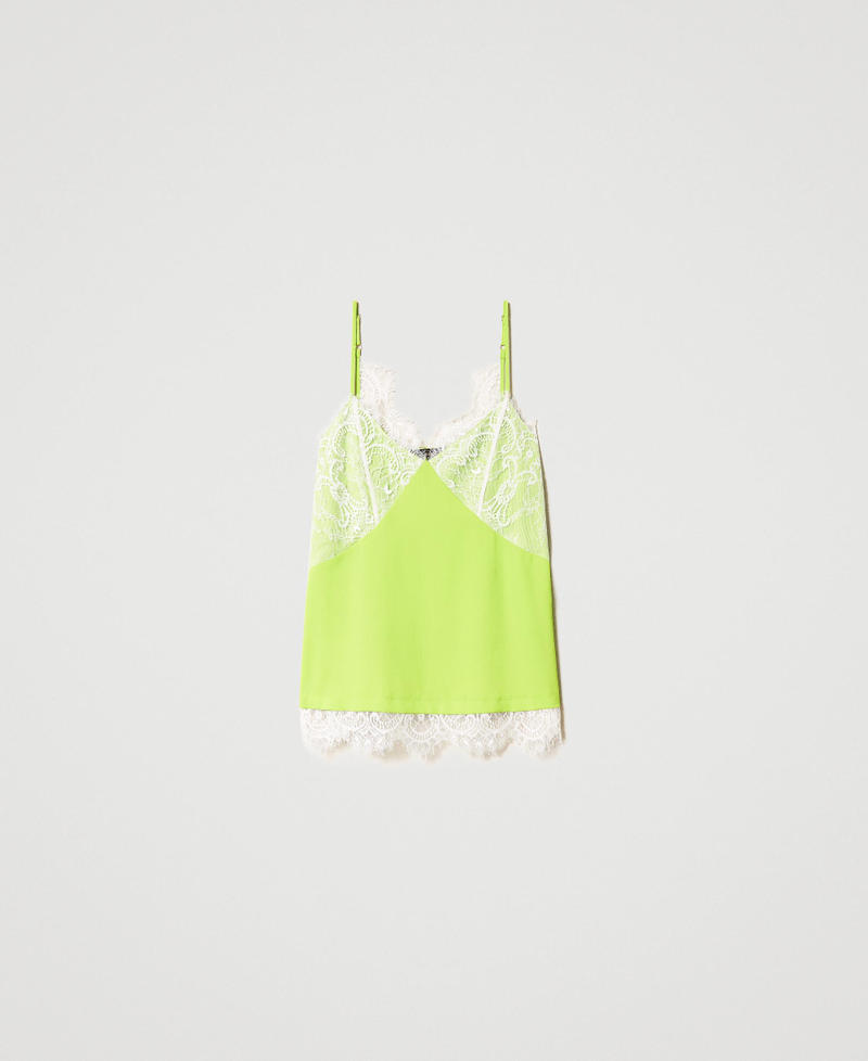 Crêpe de Chine top made with recycled polyester Two-tone "Lime Green" / Chantilly Woman 231AP2525_10464_0S