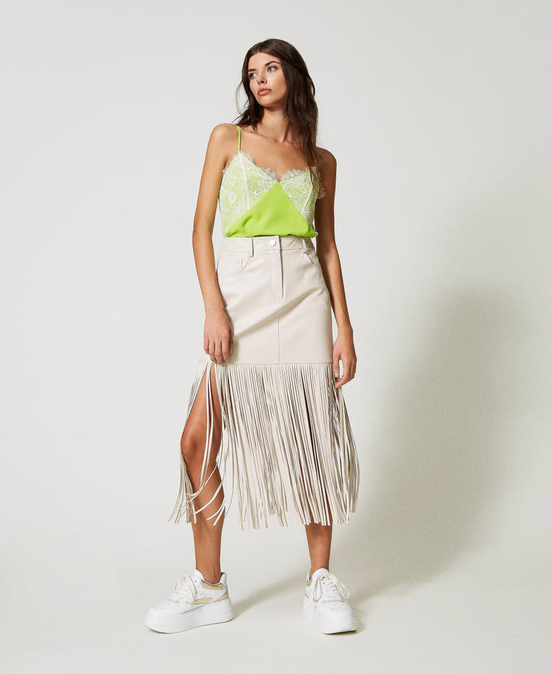 Crêpe de Chine top made with recycled polyester Two-tone "Lime Green" / Chantilly Woman 231AP2525_10464_0T