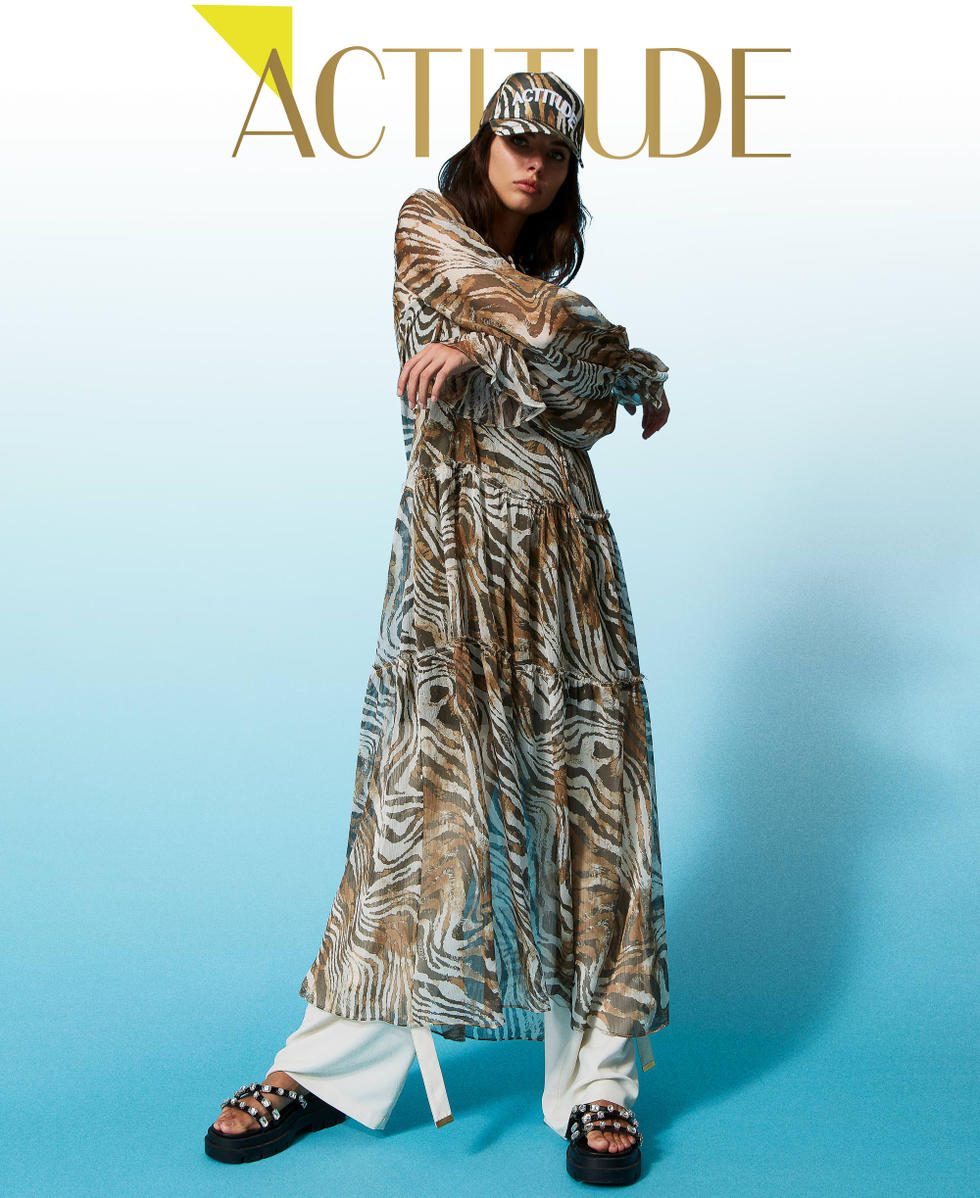 Robe longue en cr pon animalier avec broderie Femme Fantaisie