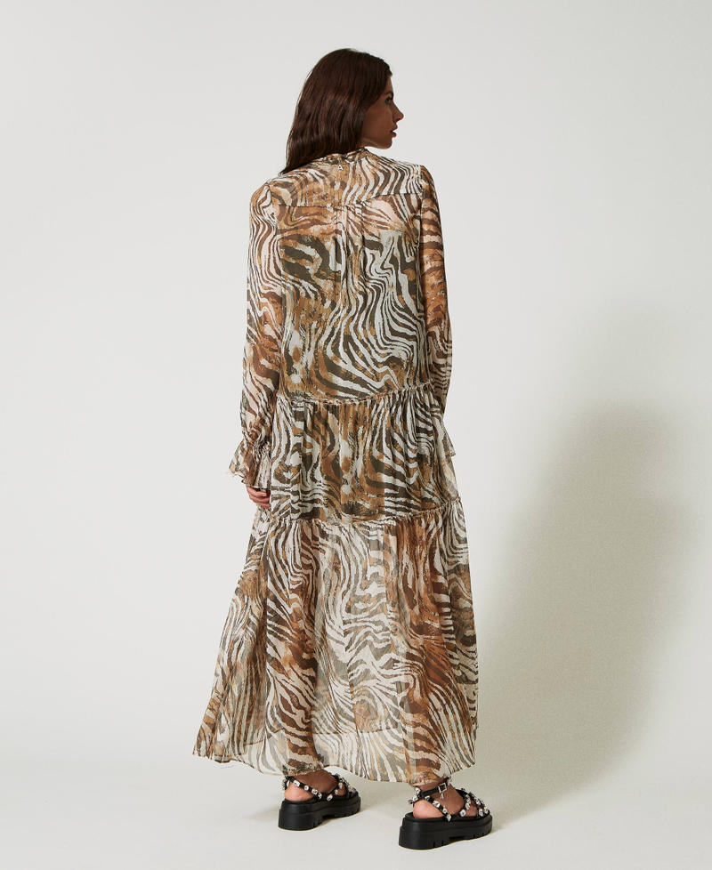 Длинное платье из креп-шифона с животным принтом и вышивкой Принт Растушеванный Зебра женщина 231AP2530-05
