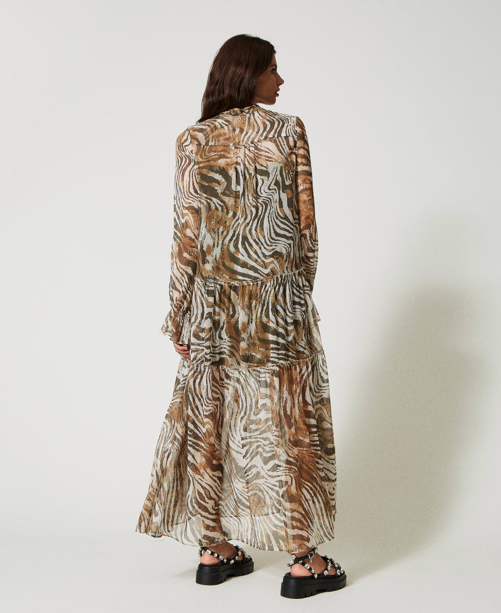 Abito lungo in creponne animalier con ricamo Donna, Fantasia