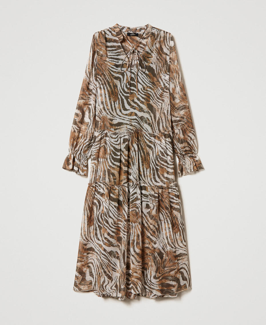 Long animal print creponne dress with embroidery Shaded Zebra Print Woman 231AP2530-0S