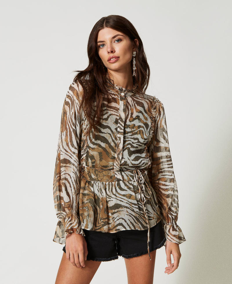 Bluse aus Krepon mit Animaldessin