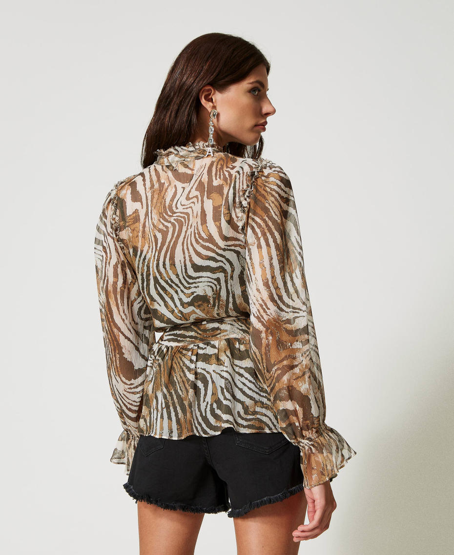 Bluse aus Krepon mit Animaldessin Print Shaded Zebra Frau 231AP2532-05