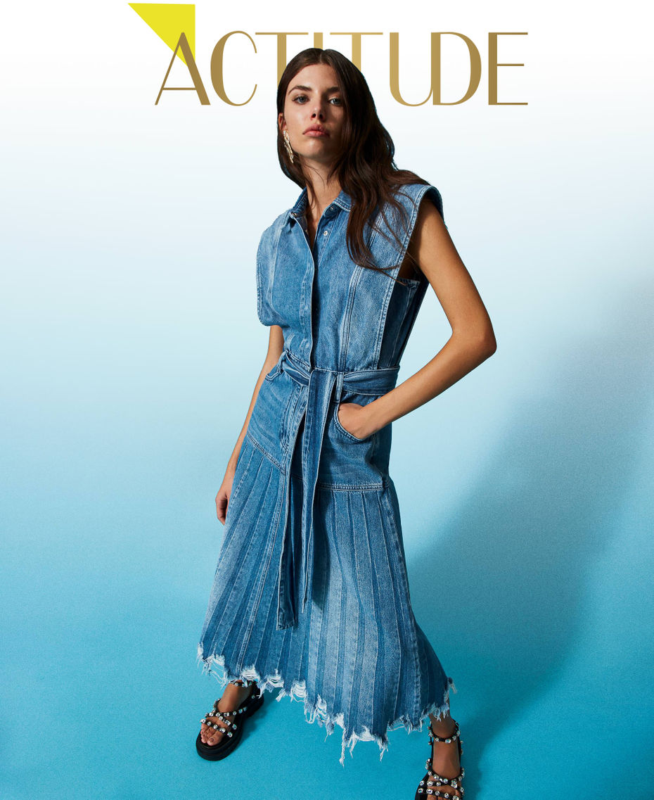 Robe mi-longue en jean avec plissé