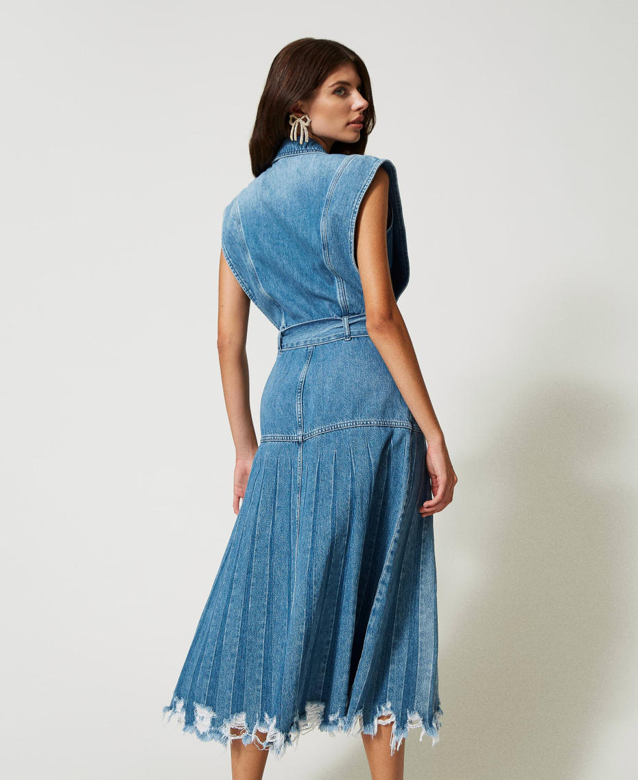 Robe mi-longue en jean avec plissé Bleu "Denim Moyen" Femme 231AP2560-05