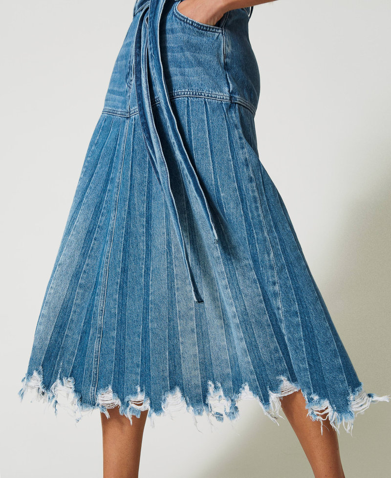 Robe mi-longue en jean avec plissé Bleu "Denim Moyen" Femme 231AP2560-06