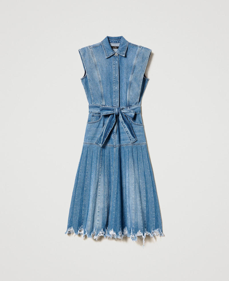 Midi pleated denim dress