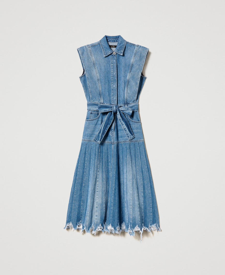 Midi pleated denim dress