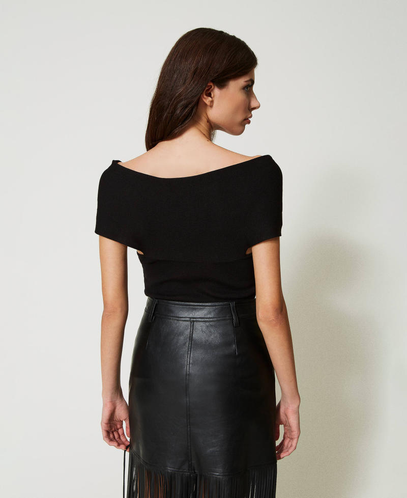 Knitted top with draping and knot Black Woman 231AP3031_00006_04