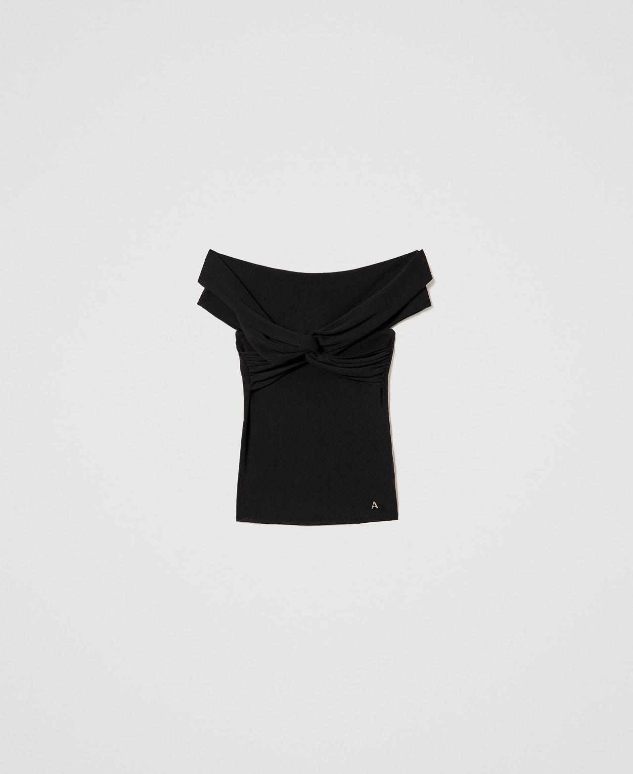 Knitted top with draping and knot Black Woman 231AP3031_00006_0S