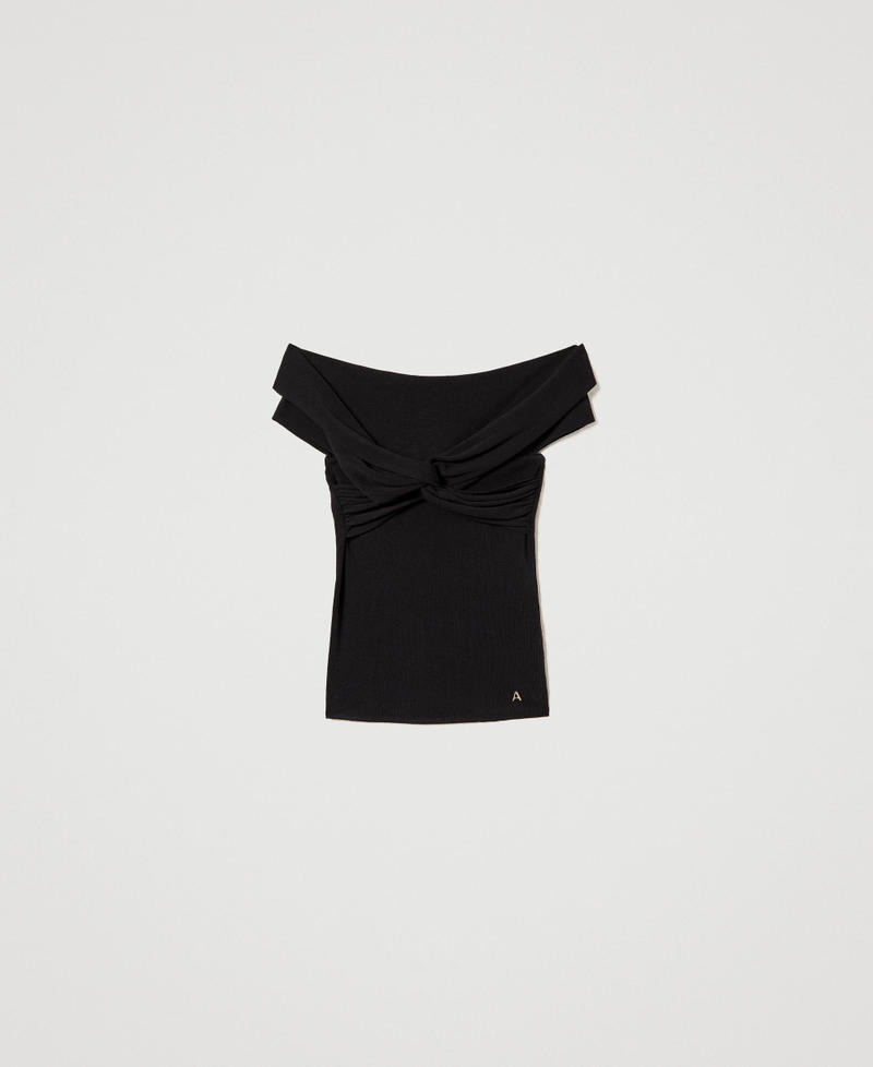 Knitted top with draping and knot Black Woman 231AP3031_00006_0S