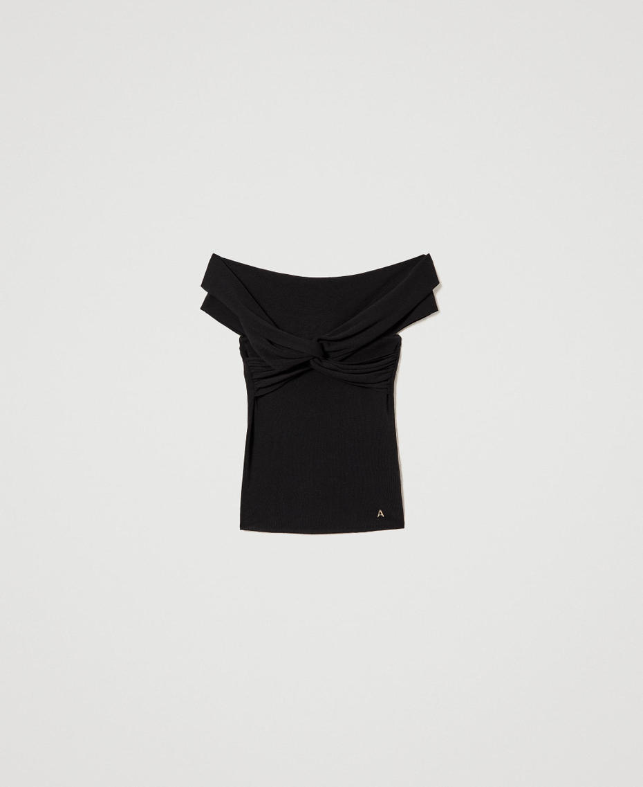 Knitted top with draping and knot Black Woman 231AP3031_00006_S0