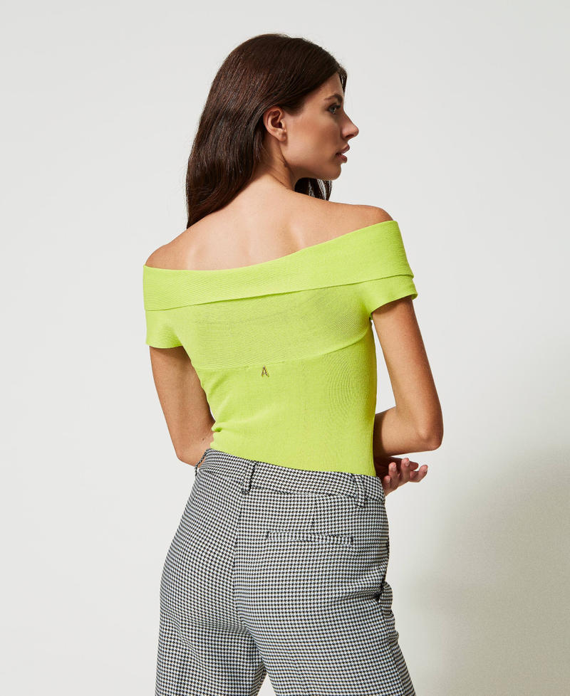Knitted top with draping and knot Lime Green Woman 231AP3031_10328_03