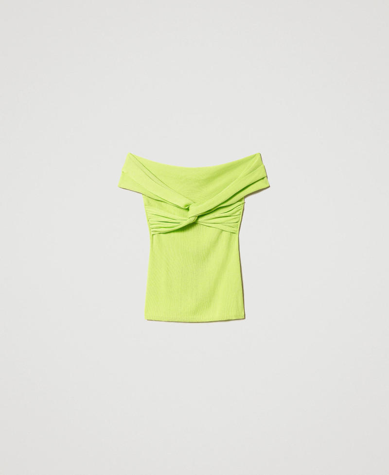 Knitted top with draping and knot Lime Green Woman 231AP3031_10328_0S