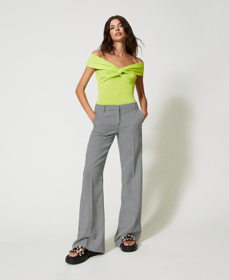 Knitted top with draping and knot Lime Green Woman 231AP3031_10328_0T